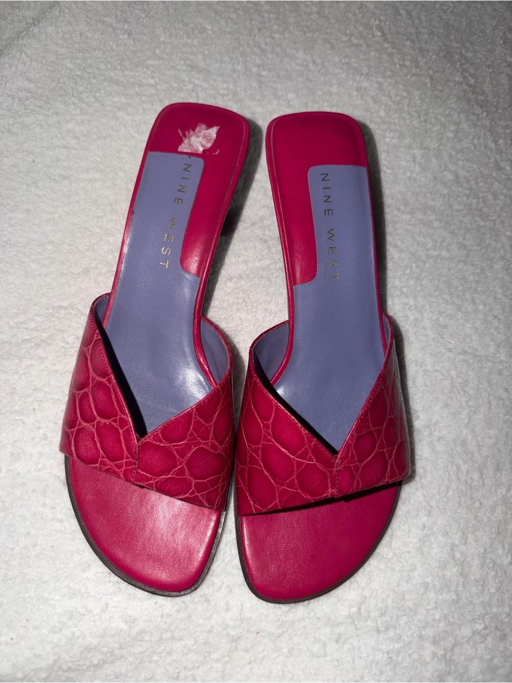 Nine West Hot Pink Croc-Embossed Slip-On Kitten Heels - Picture 2 of 5